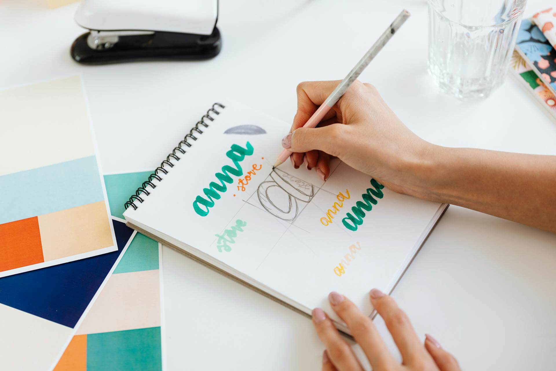 Brand identity guidelines document showing color palette typography and logo variations