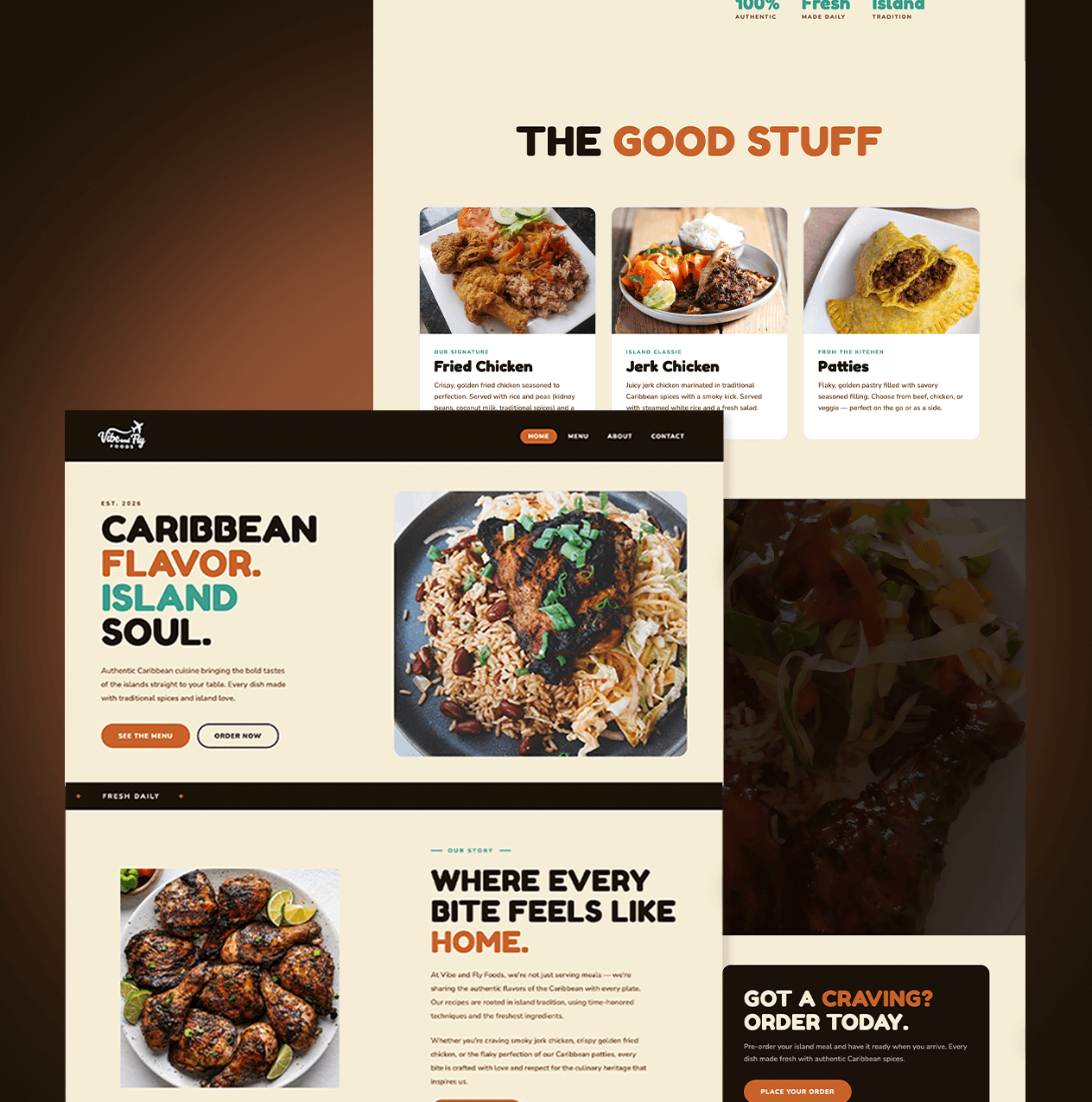 Vibe and Fly Foods Full Site Mockup